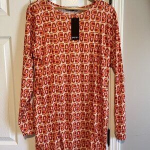 Size 18 Long sleeve mini dress with orange mod print